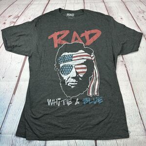 Mad Engine Shirt Mens Large Gray RAD White & Blue Patriotic USA Flag Graphic Tee